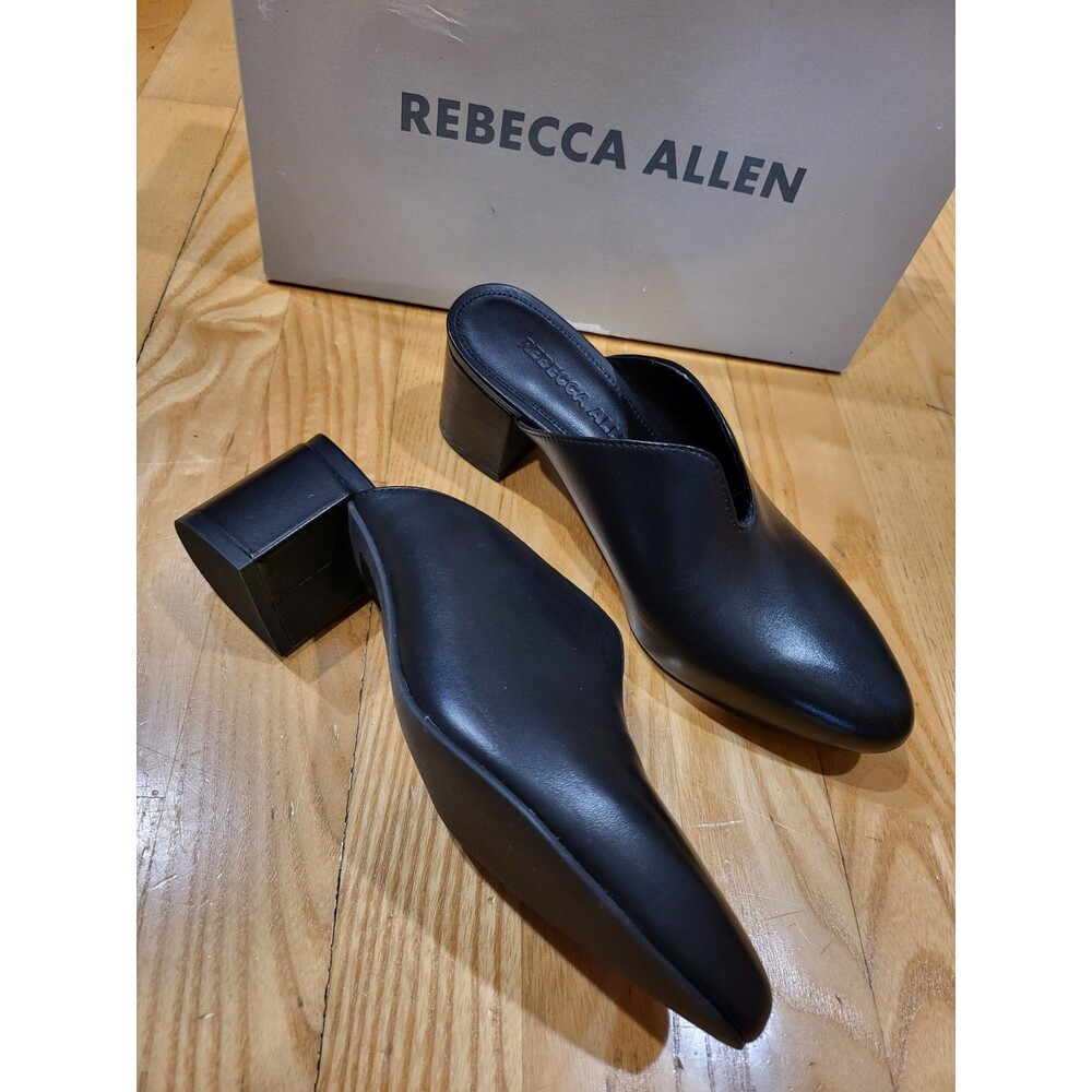 Rebecca Allen Block Mule Heeled Sandal Black Size 6 Leather 2” Heel New